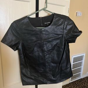 Black, faux leather t-shirt by Express